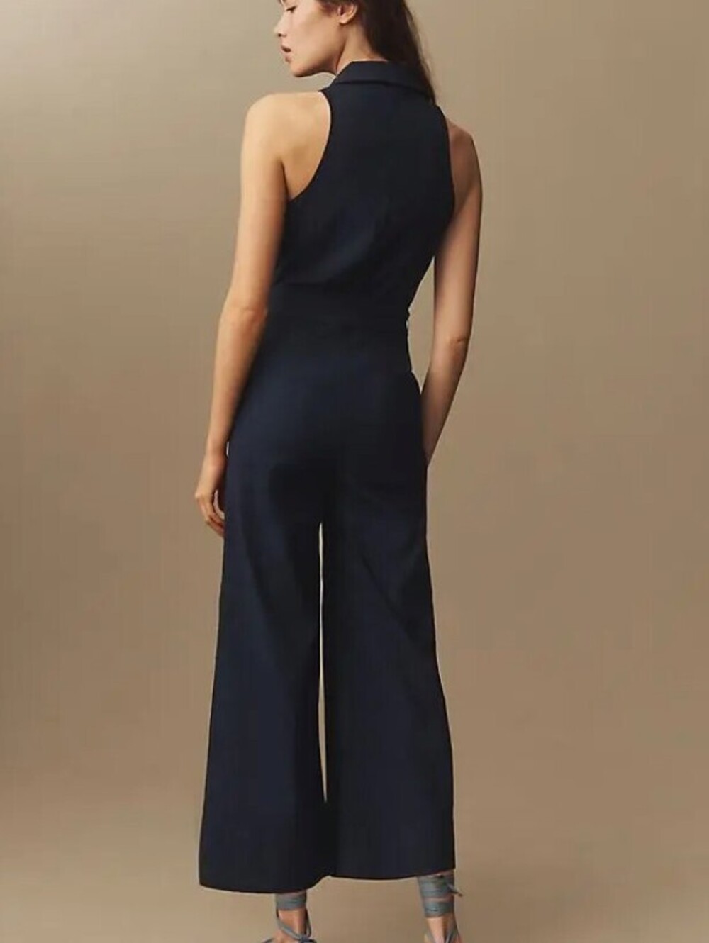Maeve by Anthropologie Navy Halter Button-Front Sleeveless Jumpsuit - Size - 12 - Picture 4 of 11